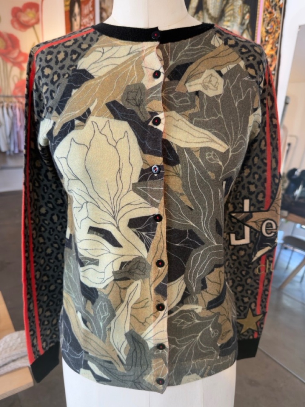 Jei's Merino Wool Button Down Cardigan in Camouflage & Military